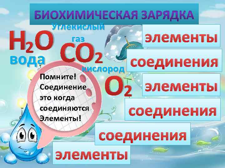 Углекислый газ Н О СО элементы 2 2 вода соединения кислород Помните! Соединение элементы