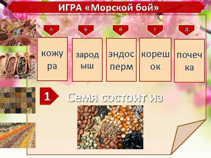 ИГРА «Морской бой» А кожу ра 1 Б В Г Д зарод эндос кореш