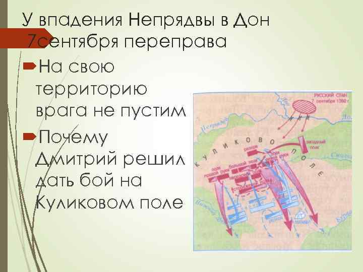 У впадения Непрядвы в Дон 7 сентября переправа На свою территорию врага не пустим