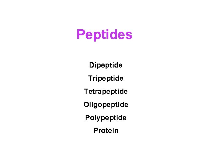 Peptides Dipeptide Tripeptide Tetrapeptide Oligopeptide Polypeptide Protein 
