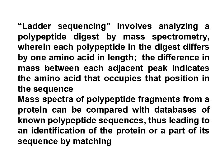 “Ladder sequencing” involves analyzing a polypeptide digest by mass spectrometry, wherein each polypeptide in