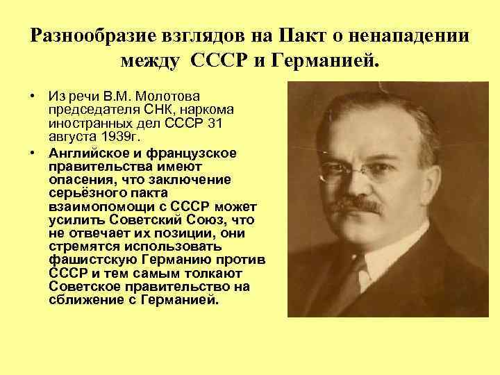 Разнообразие взглядов на Пакт о ненападении между СССР и Германией. • Из речи В.