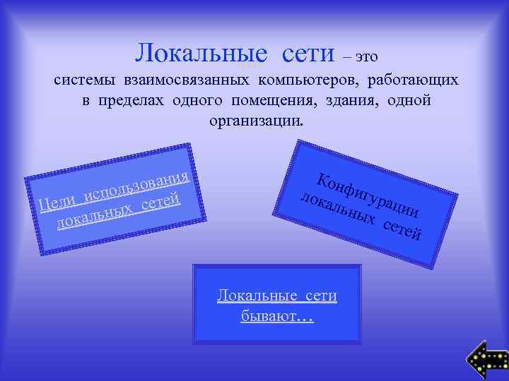 Локальные сети – это системы взаимосвязанных компьютеров, работающих в пределах одного помещения, здания, одной