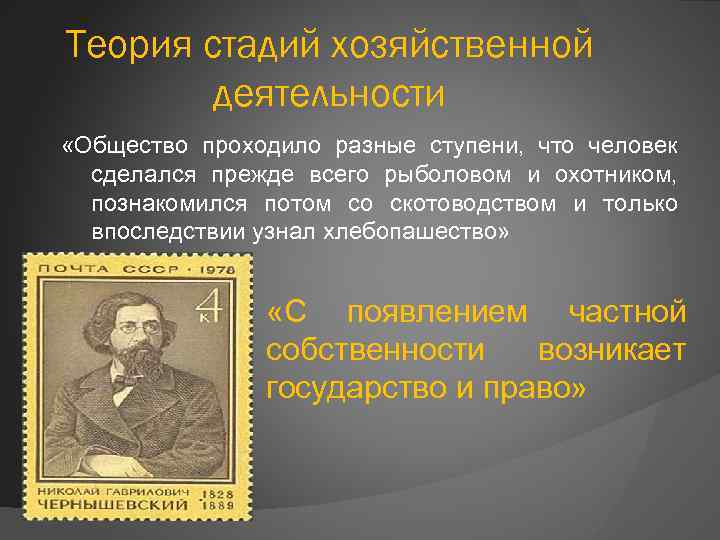 Теория стадий хозяйственной деятельности «Общество проходило разные ступени, что человек сделался прежде всего рыболовом