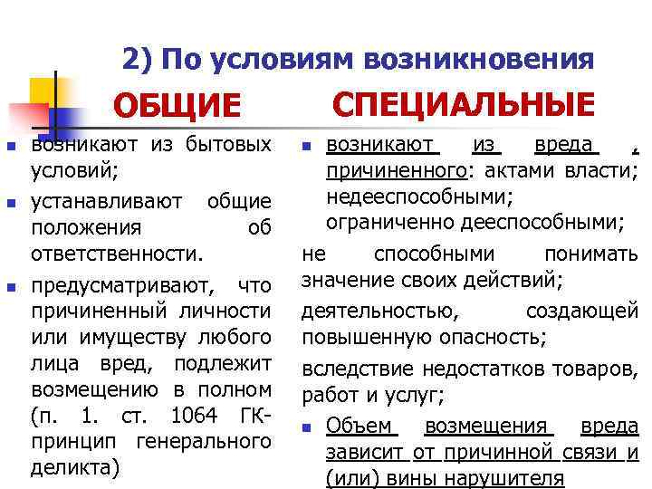 2) По условиям возникновения СПЕЦИАЛЬНЫЕ ОБЩИЕ n n n возникают из бытовых условий; устанавливают