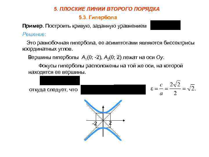 Линии второго. Формула гиперболы второго порядка. Гипербола линия 2 порядка. Гипербола кривая второго порядка. Построение Кривой второго порядка Гипербола.