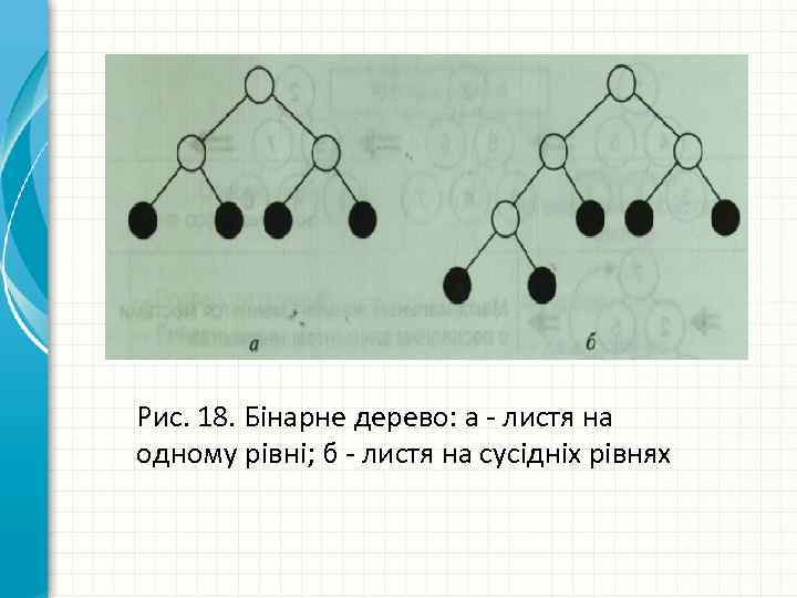 Рис. 18. Бінарне дерево: а - листя на одному рівні; б - листя на