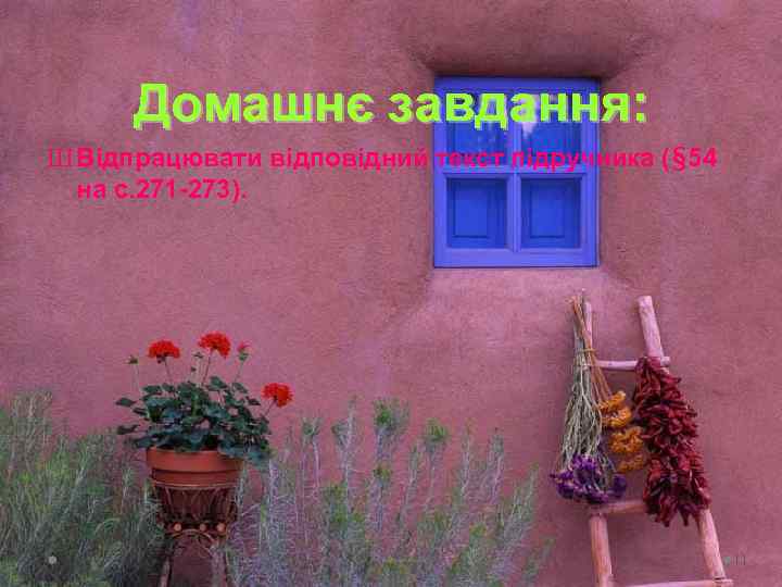 Домашнє завдання: Ш Відпрацювати відповідний текст підручника (§ 54 на с. 271 -273). 11