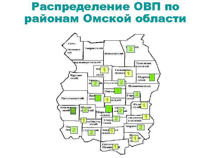 Распределение ОВП по районам Омской области 2 1 1 2 2 3 5 3