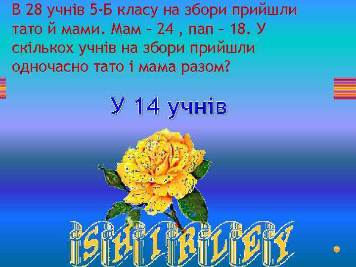 В 28 учнів 5 -Б класу на збори прийшли тато й мами. Мам –