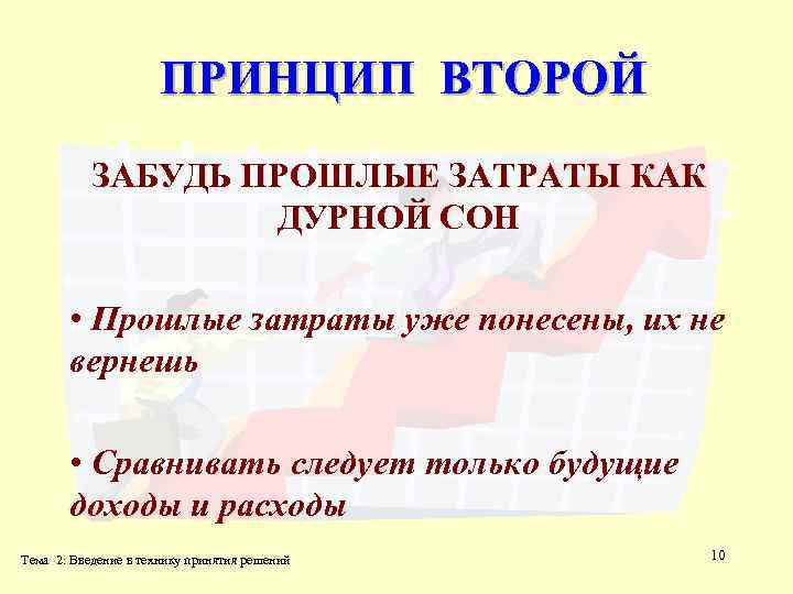 ПРИНЦИП ВТОРОЙ ЗАБУДЬ ПРОШЛЫЕ ЗАТРАТЫ КАК ДУРНОЙ СОН • Прошлые затраты уже понесены, их