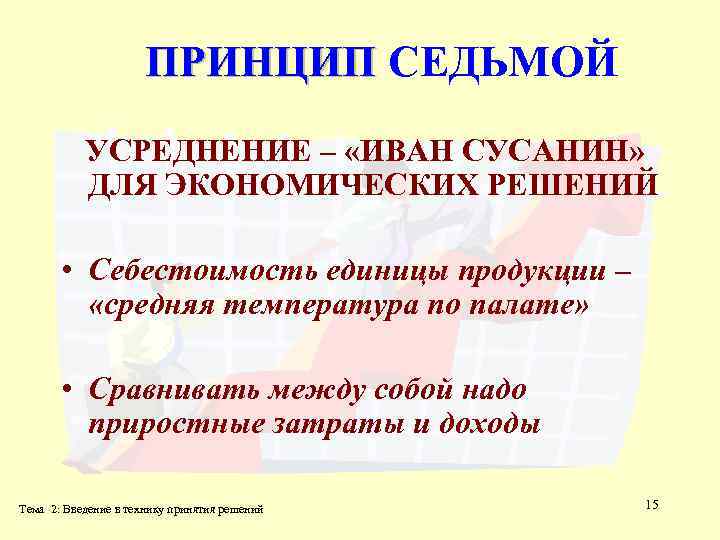 ПРИНЦИП СЕДЬМОЙ УСРЕДНЕНИЕ – «ИВАН СУСАНИН» ДЛЯ ЭКОНОМИЧЕСКИХ РЕШЕНИЙ • Себестоимость единицы продукции –