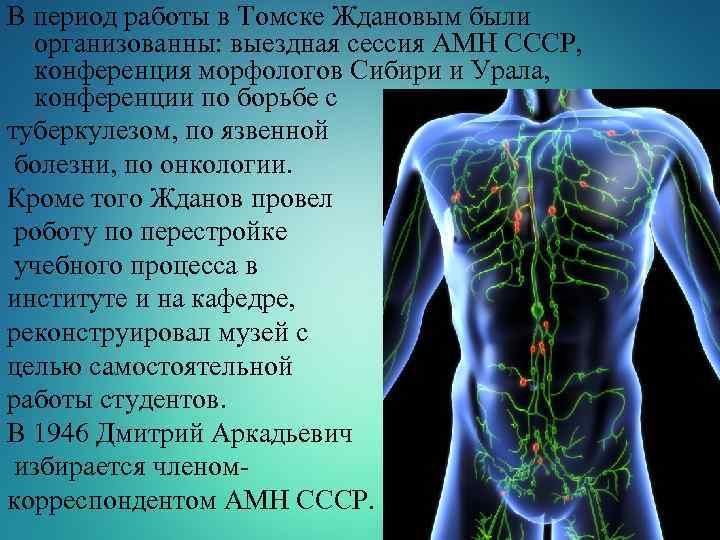 В период работы в Томске Ждановым были организованны: выездная сессия АМН СССР, конференция морфологов