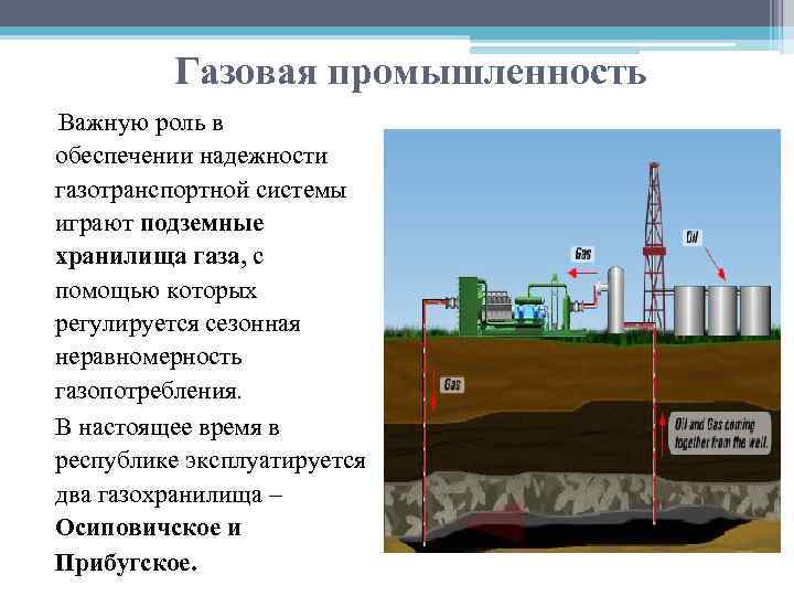 Газовая промышленность Важную роль в обеспечении надежности газотранспортной системы играют подземные хранилища газа, с