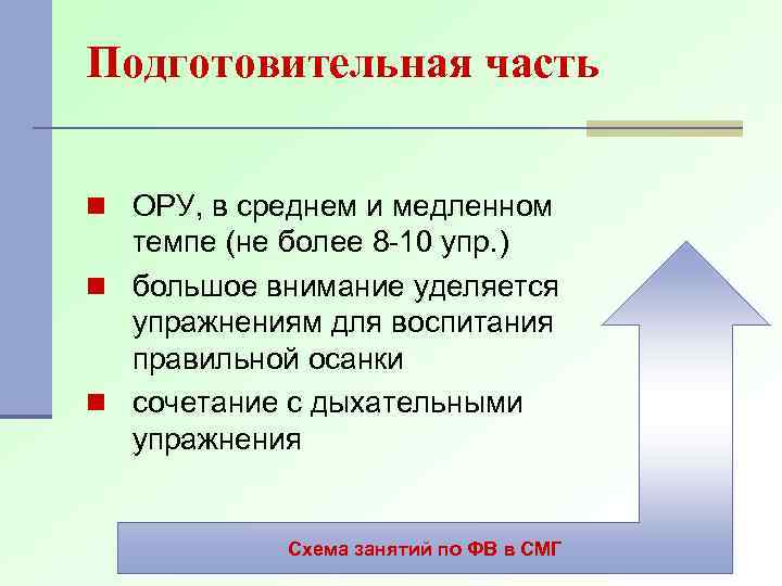 Подготовительная часть n ОРУ, в среднем и медленном темпе (не более 8 -10 упр.