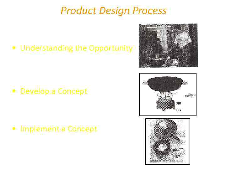 Product Design Process • Understanding the Opportunity • Develop a Concept • Implement a