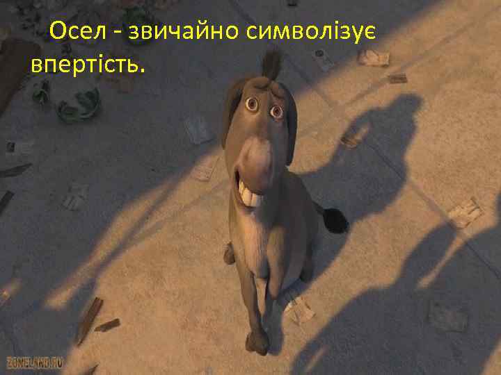 Осел - звичайно символізує впертість. 