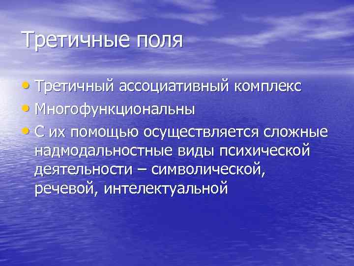 Третичные поля • Третичный ассоциативный комплекс • Многофункциональны • С их помощью осуществляется сложные