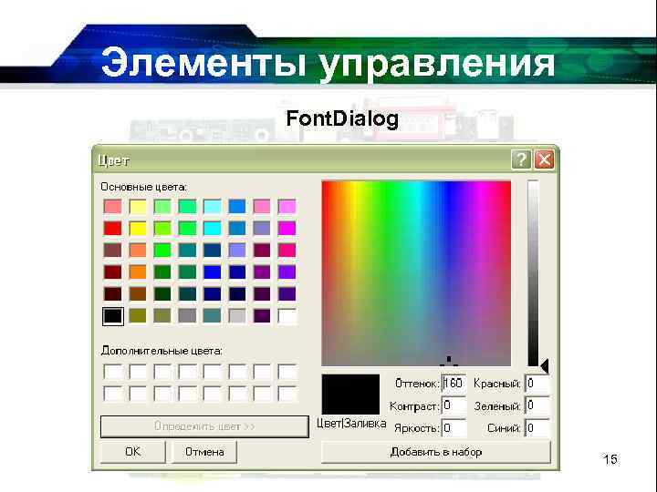 Элементы управления Font. Dialog 15 