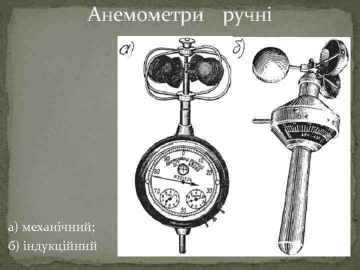 Анемометри ручні а) механічний; б) індукційний 