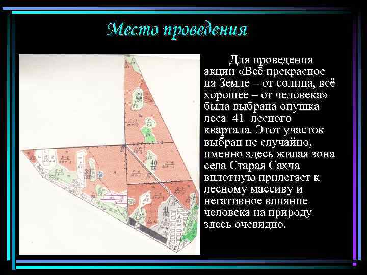 Место проведения Для проведения акции «Всё прекрасное на Земле – от солнца, всё хорошее