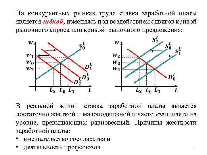 На конкурентных рынках труда ставка заработной платы является гибкой, изменяясь под воздействием сдвигов кривой