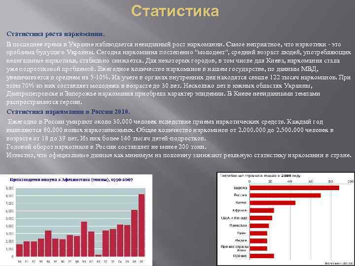 Статистика роста наркомании. В последнее время в Украине наблюдается невиданный рост наркомании. Самое неприятное,