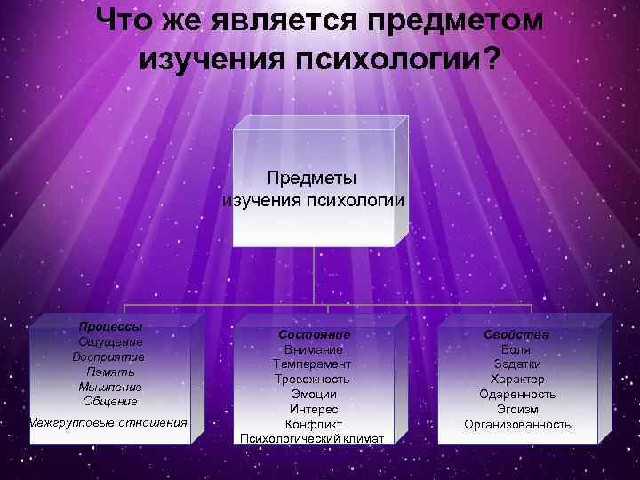 Что же является предметом изучения психологии? Предметы изучения психологии Процессы Ощущение Восприятие Память Мышление