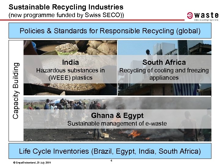 Sustainable Recycling Industries (new programme funded by Swiss SECO)) Capacity Building Policies & Standards