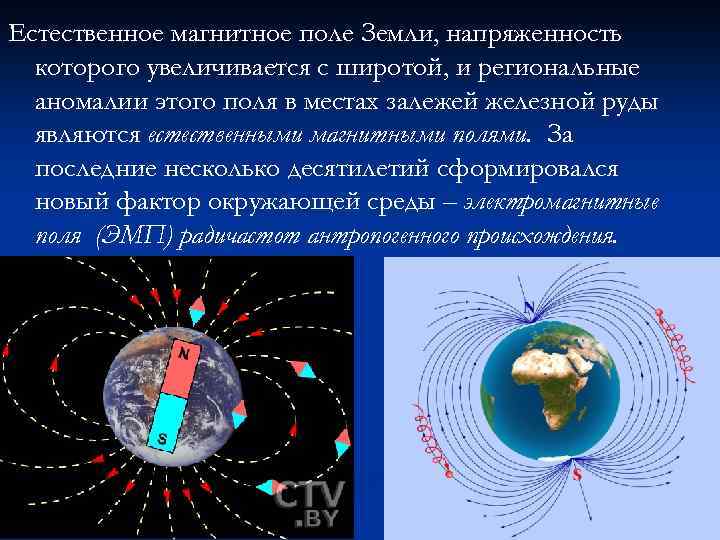 Естественное магнитное поле Земли, напряженность которого увеличивается с широтой, и региональные аномалии этого поля