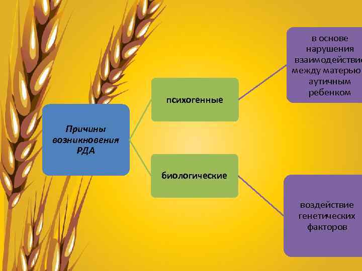 психогенные в основе нарушения взаимодействие между матерью аутичным ребенком Причины возникновения РДА биологические воздействие