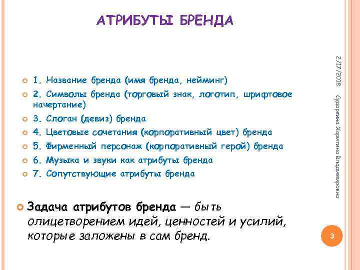 АТРИБУТЫ БРЕНДА 1. Название бренда (имя бренда, нейминг) 2. Символы бренда (торговый знак, логотип,