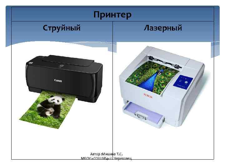 Принтер Струйный Лазерный Автор : Мишина Т. С. МБОУ «СОШ № 4» г. Череповец