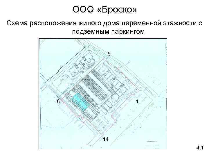 ООО «Броско» Схема расположения жилого дома переменной этажности с подземным паркингом 5 6 1