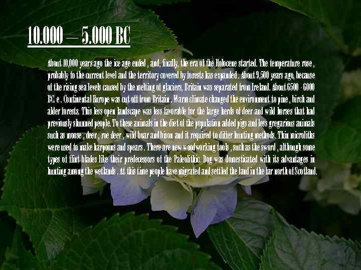 10. 000 – 5. 000 BC About 10, 000 years ago the ice age