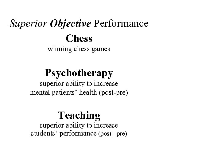 Superior Objective Performance Chess winning chess games Psychotherapy superior ability to increase mental patients’