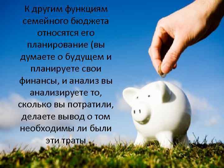 К другим функциям семейного бюджета относятся его планирование (вы думаете о будущем и планируете