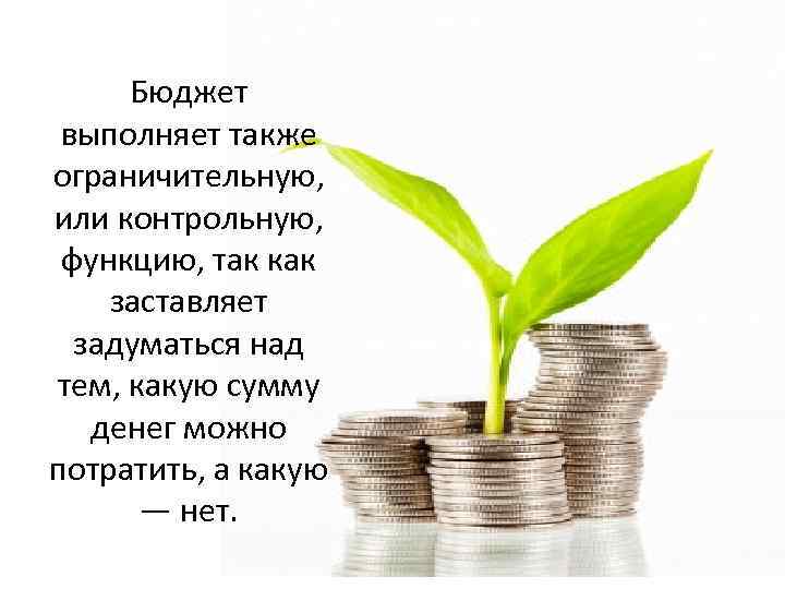 Бюджет выполняет также ограничительную, или контрольную, функцию, так как заставляет задуматься над тем, какую