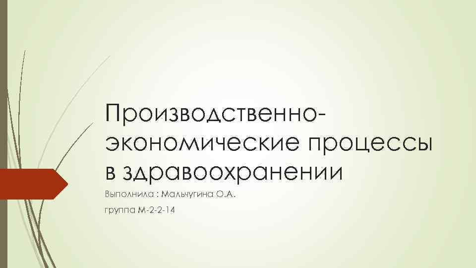 Производственно экономические процессы в здравоохранении Выполнила : Мальчугина О. А. группа М 2 2