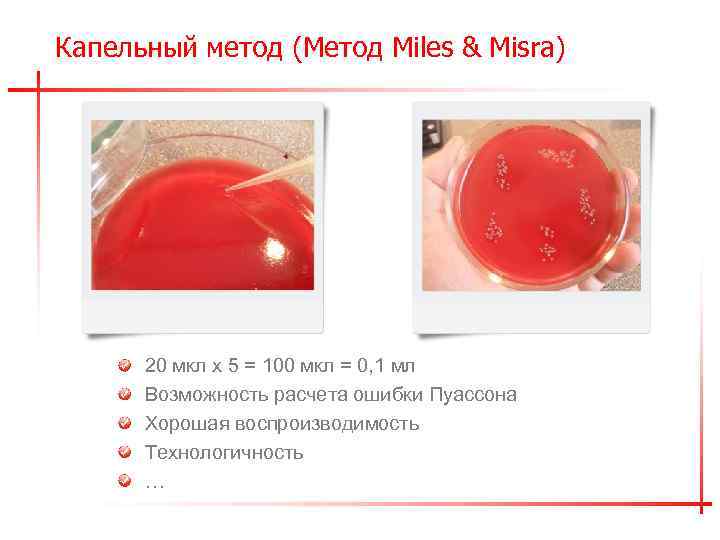Капельный метод (Метод Miles & Misra) 20 мкл х 5 = 100 мкл =