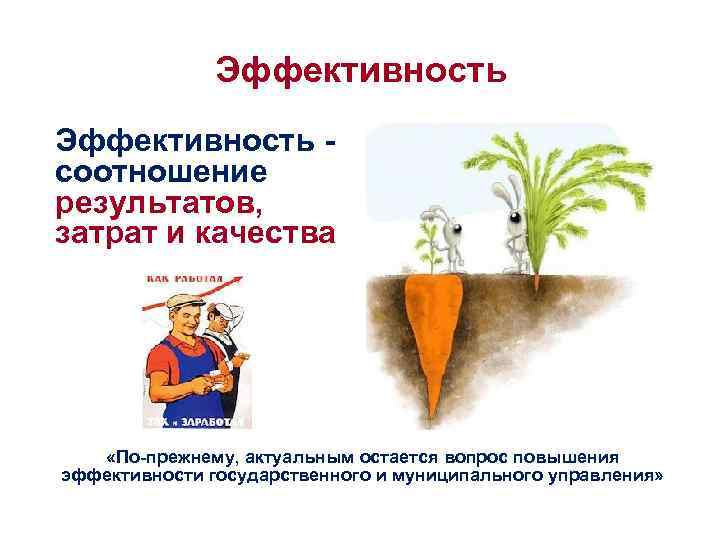 Эффективность - соотношение результатов, затрат и качества «По-прежнему, актуальным остается вопрос повышения эффективности государственного