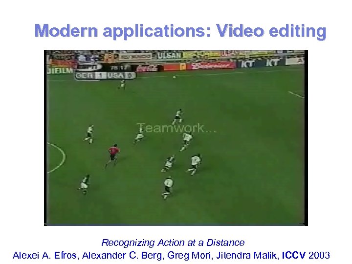 Modern applications: Video editing Recognizing Action at a Distance Alexei A. Efros, Alexander C.