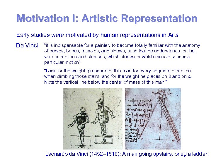 Motivation I: Artistic Representation Early studies were motivated by human representations in Arts Da