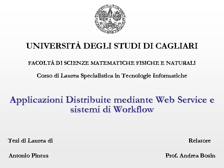 UNIVERSITÀ DEGLI STUDI DI CAGLIARI FACOLTÀ DI SCIENZE MATEMATICHE FISICHE E NATURALI Corso di