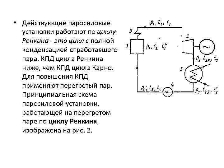 Схема паросиловой установки работающей по циклу ренкина с перегревом пара