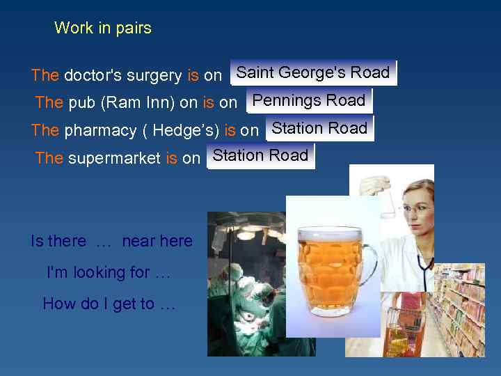 Work in pairs The doctor's surgery is on Saint George's Road … The pub