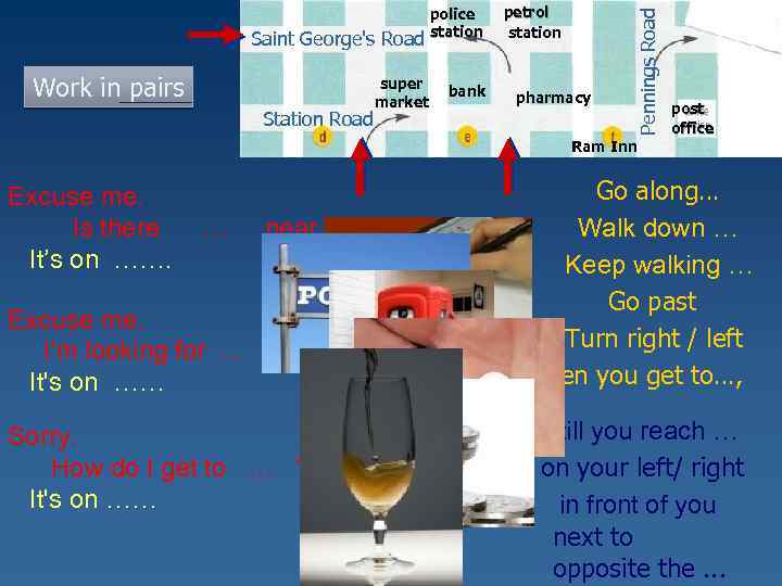 Work in pairs Station Road super market bank petrol station pharmacy Pennings Road Saint