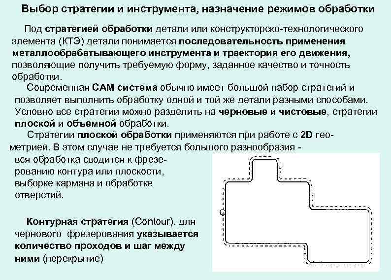 Выбор стратегии и инструмента, назначение режимов обработки Под стратегией обработки детали или конструкторско-технологического элемента