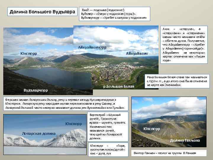 Долина Большого Вудъявра Выэд –– подошва (подножие) Вудъявр – «Озеро у подножия (горы)» .