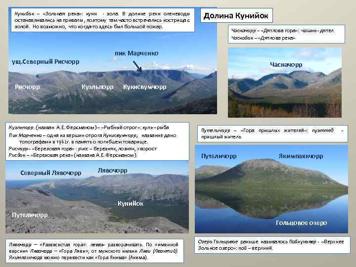 Кунийок – «Зольная река» : кунн - зола. В долине реки оленеводы останавливались на